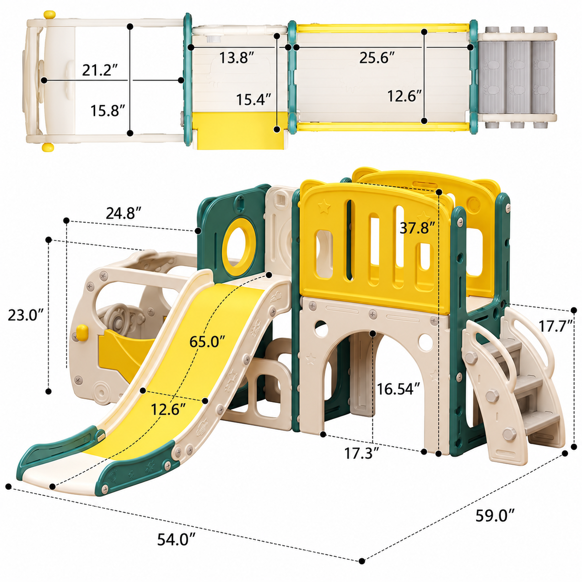 Bus-Themed Toddler Slide & Climber Playset with Basketball Hoop