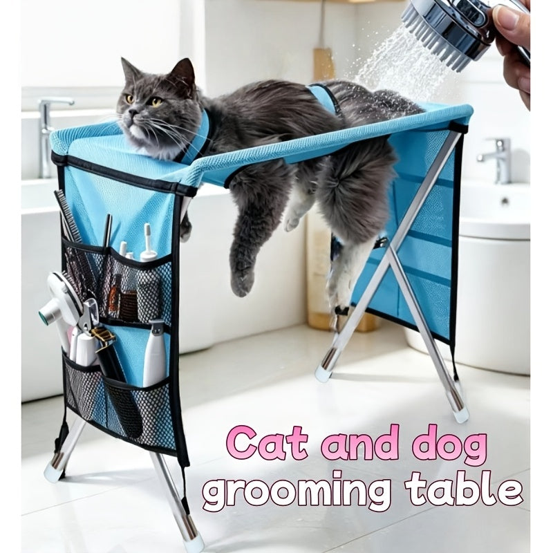 Foldable Pet Grooming Hammock with Stand – Portable Dog & Cat Nail Trimming Station