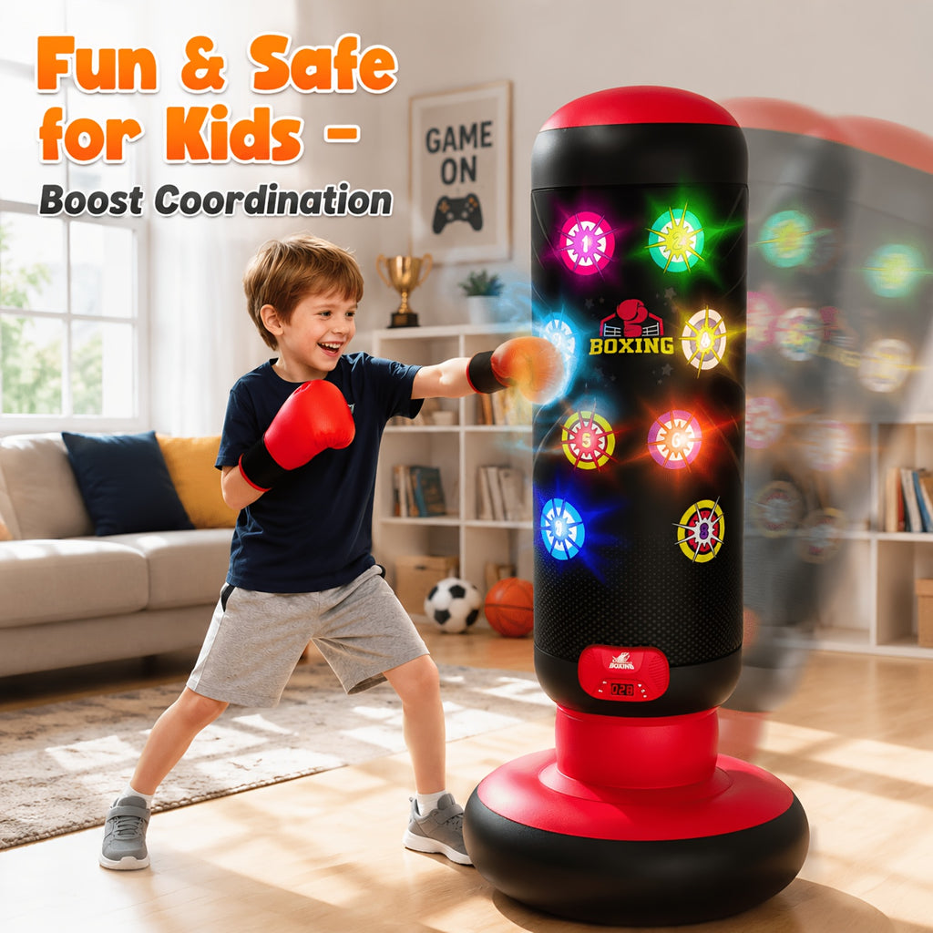 Interactive Kids Punching Bag with Scoring, Lights & Music