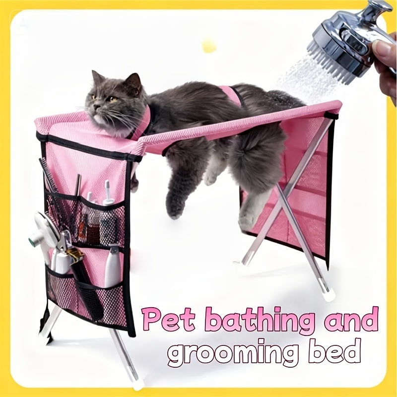 Foldable Pet Grooming Hammock with Stand – Portable Dog & Cat Nail Trimming Station