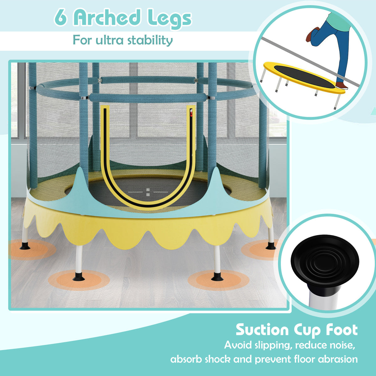 60" Kids Trampoline with Safety Net & Detachable Shade
