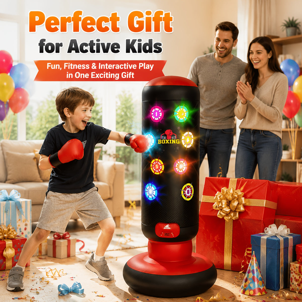 Interactive Kids Punching Bag with Scoring, Lights & Music