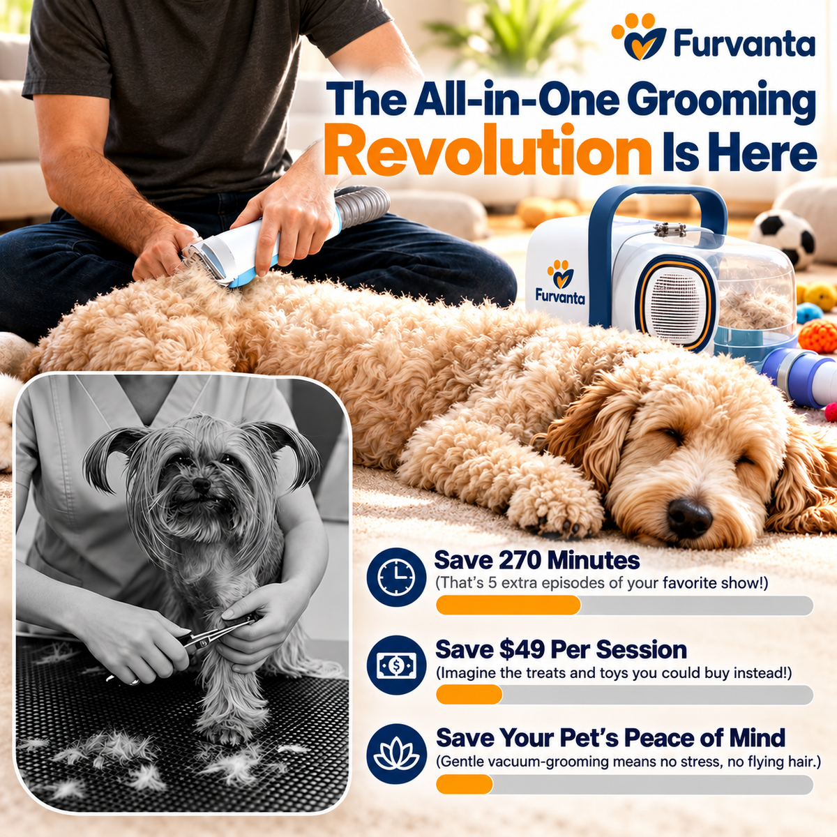 Furvanta Pet Grooming Vacuum Kit – 15,000Pa, 2L
