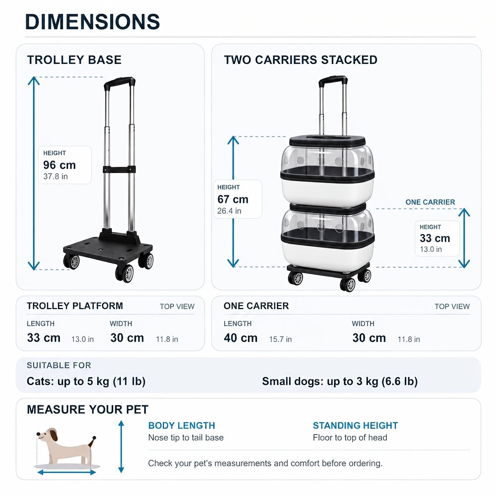 Double-Layer Pet Carrier with Wheels – Portable Travel Trolley for 2 Cats