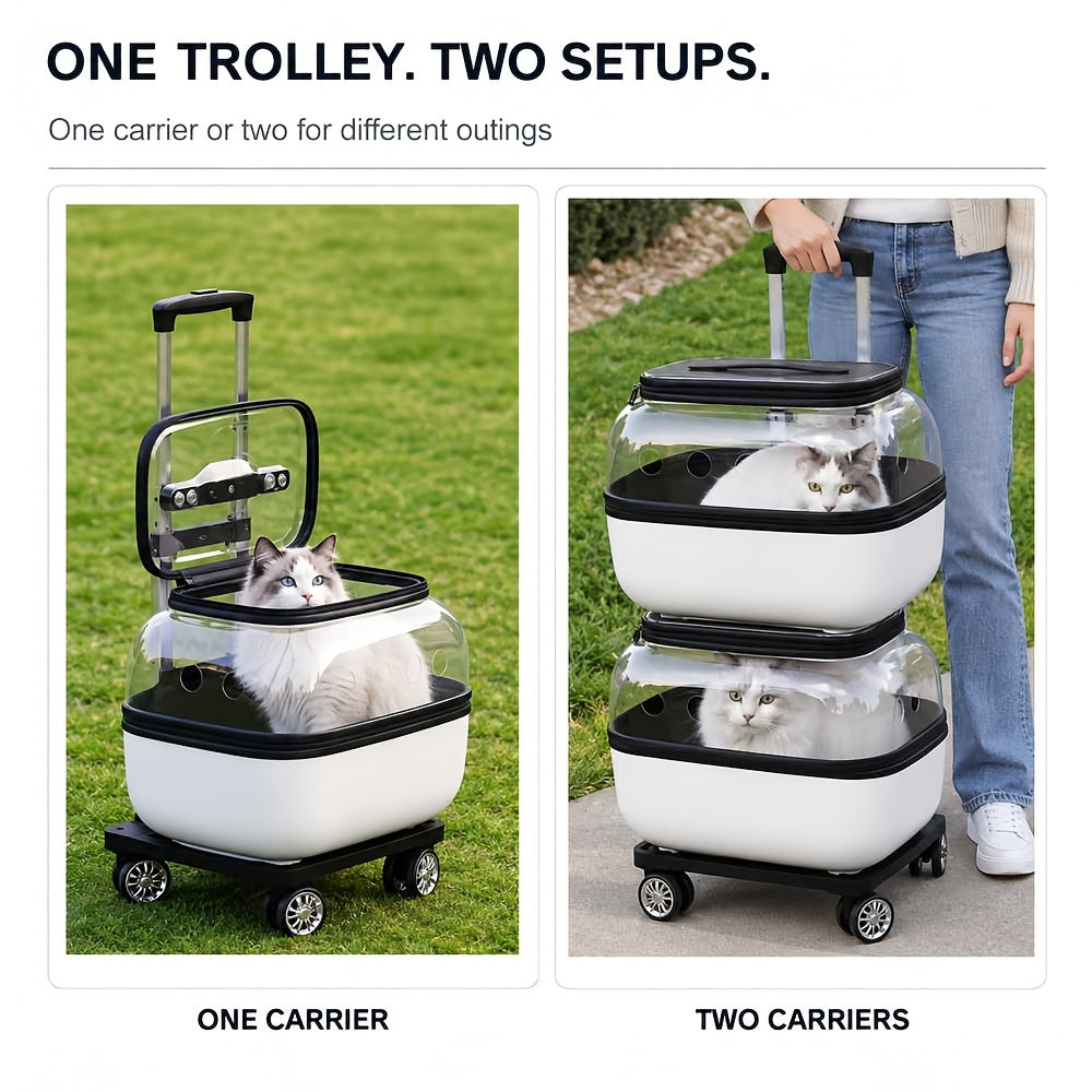 Double-Layer Pet Carrier with Wheels – Portable Travel Trolley for 2 Cats