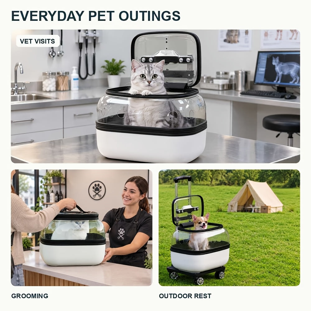 Double-Layer Pet Carrier with Wheels – Portable Travel Trolley for 2 Cats