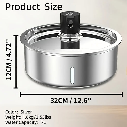 7L Stainless Steel Pet Water Fountain – USB Automatic Water Dispenser for Cats & Dogs