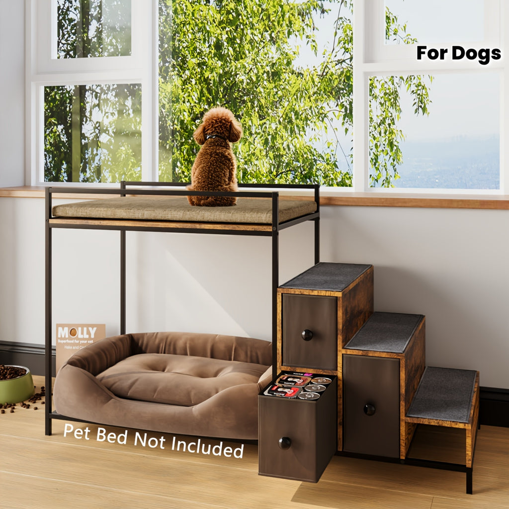 Multi-Level Pet Window Perch with Stairs & 3 Storage Drawers – Cozy Cat & Dog Bunk Bed