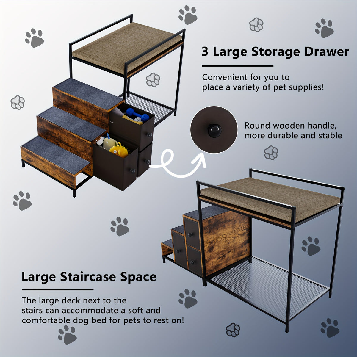 Multi-Level Pet Window Perch with Stairs & 3 Storage Drawers – Cozy Cat & Dog Bunk Bed