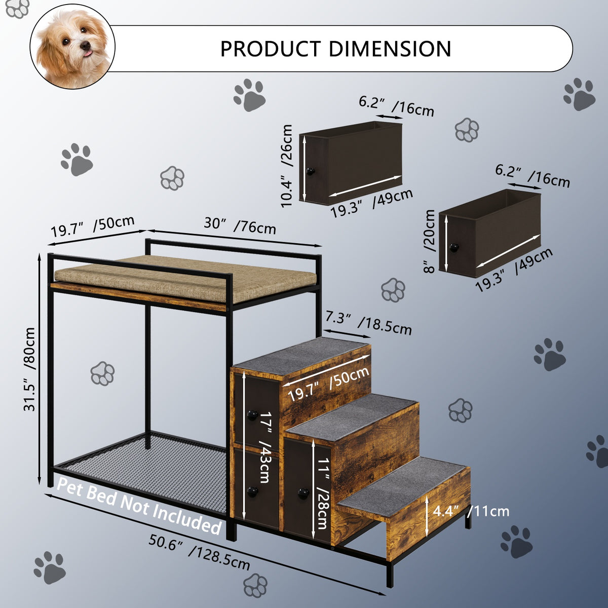 Multi-Level Pet Window Perch with Stairs & 3 Storage Drawers – Cozy Cat & Dog Bunk Bed