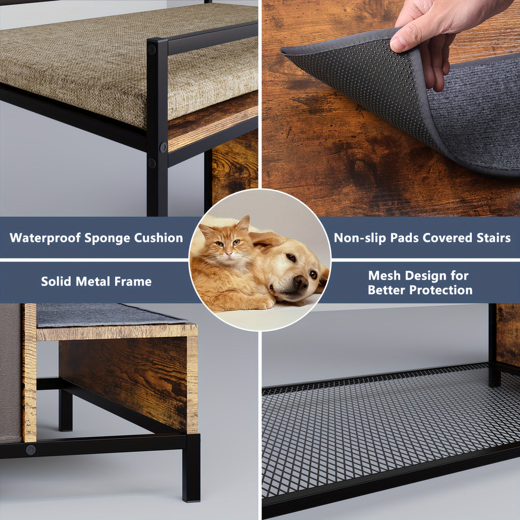 Multi-Level Pet Window Perch with Stairs & 3 Storage Drawers – Cozy Cat & Dog Bunk Bed