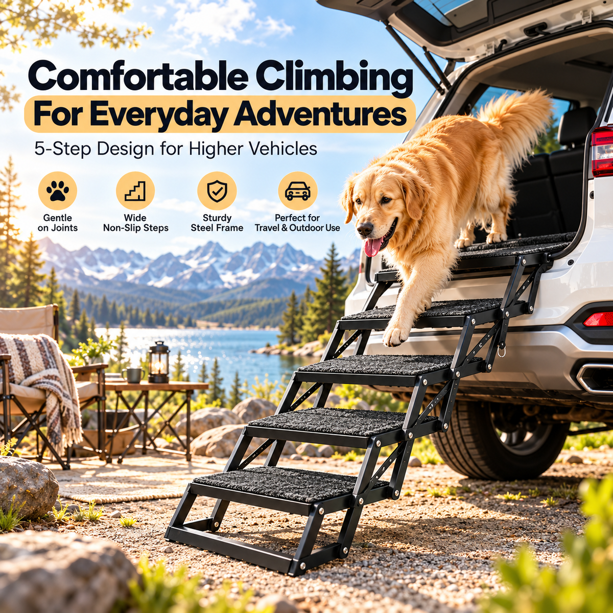 Portable Pet Climbing Steps – Foldable Travel Staircase for Dogs