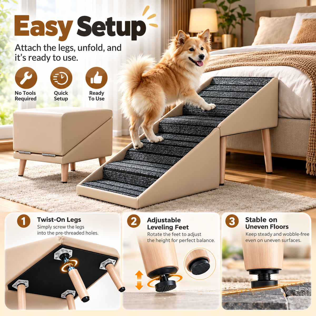 2-in-1 Foldable Dog Stairs & Ottoman
