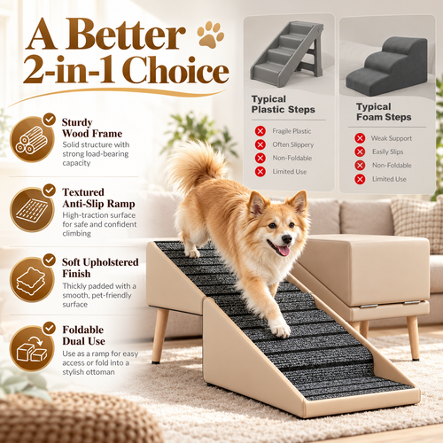 2-in-1 Foldable Dog Stairs & Ottoman